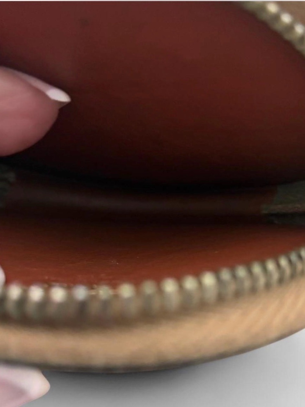 Celine Round Zip Coin Pouch - Dark Brown with Tan Trim - Picture 6 of 7